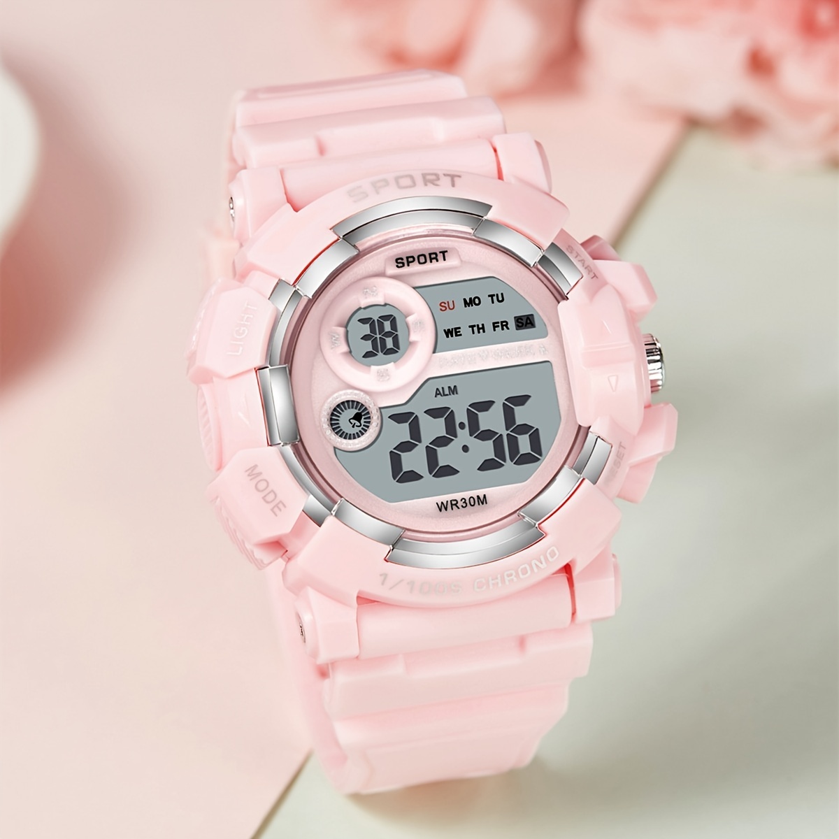  Relojes de pulsera para mujer, reloj deportivo digital  impermeable para mujer, reloj deportivo con pantalla facial grande,  retroiluminación LED, cronómetro, reloj de moda para mujer, color rosa,  Rosado, Digital : Ropa