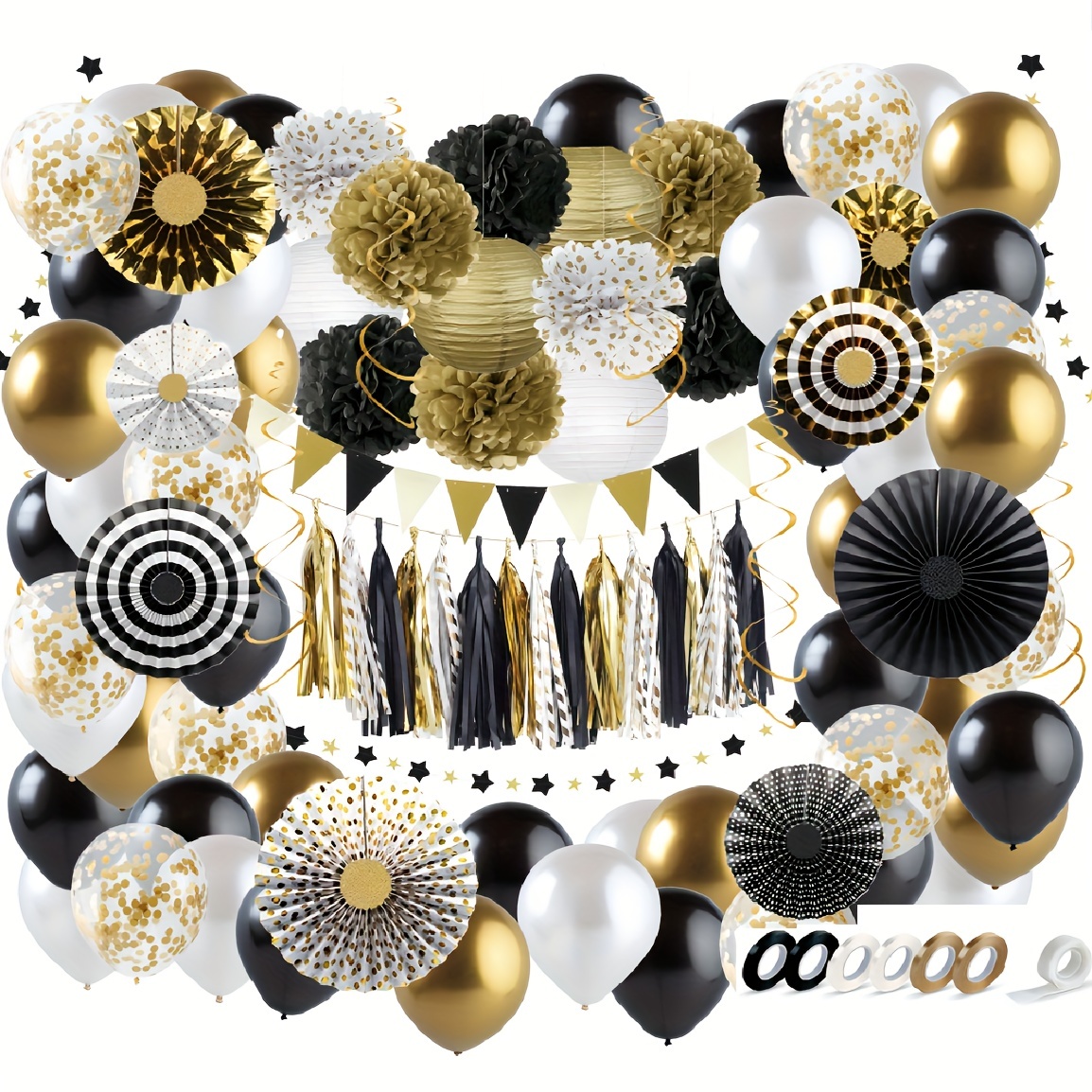 Black Silvery Golden Party Decorations Paper Garland Banner - Temu