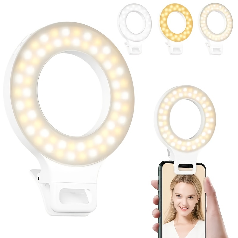 Clip On Ring Light, Rechargeable 60 LED Selfie Ring Light For Phone,  Laptop, Tablet (3 Color Modes, 5 Level Brightness)