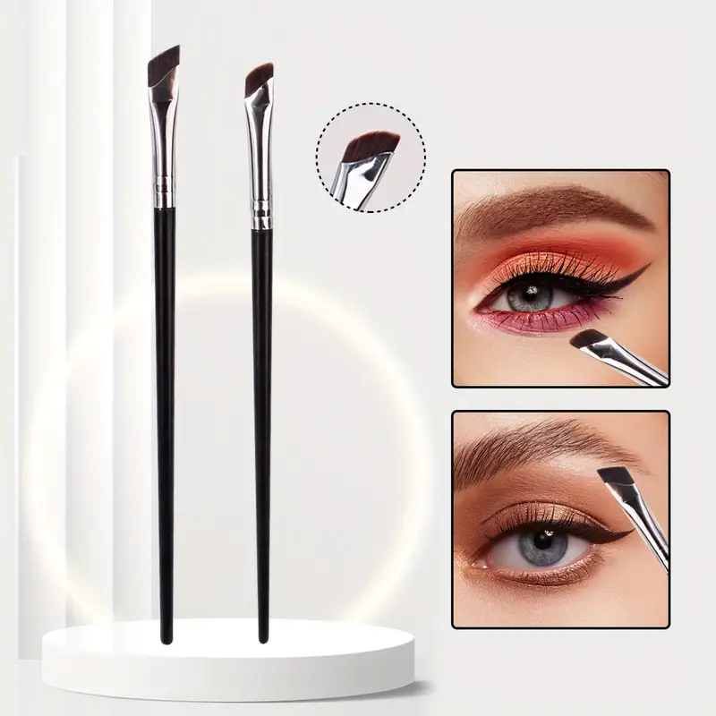 2 Pcs Angled Eyeliner Brush, Slanted Fine Point Eye Shadow Brushes, Gel Eye  Liner Makeup Brush With Synthetic Bristle