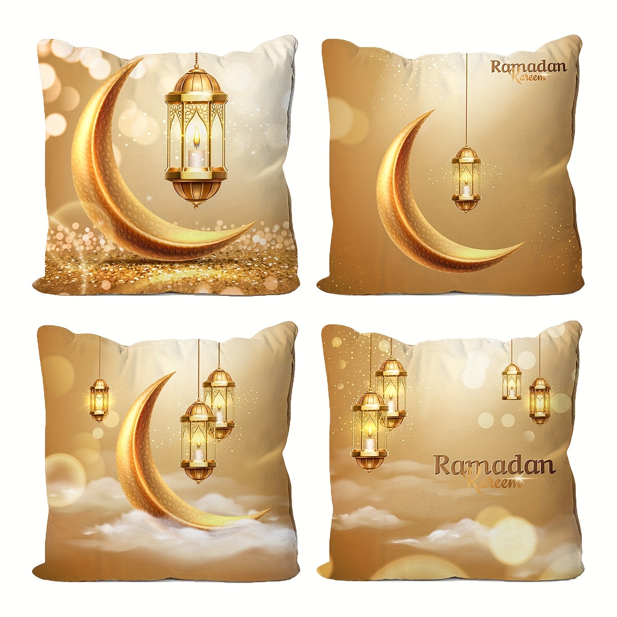 4 pièces taies d'oreiller du Ramadan, décoration du Ramadan, taies d' oreiller jetées du Ramadan, taies d'oreiller de l'Aïd Moubarak, housse de  coussin de taie d'oreiller du Ramadan Housse de lune Patter