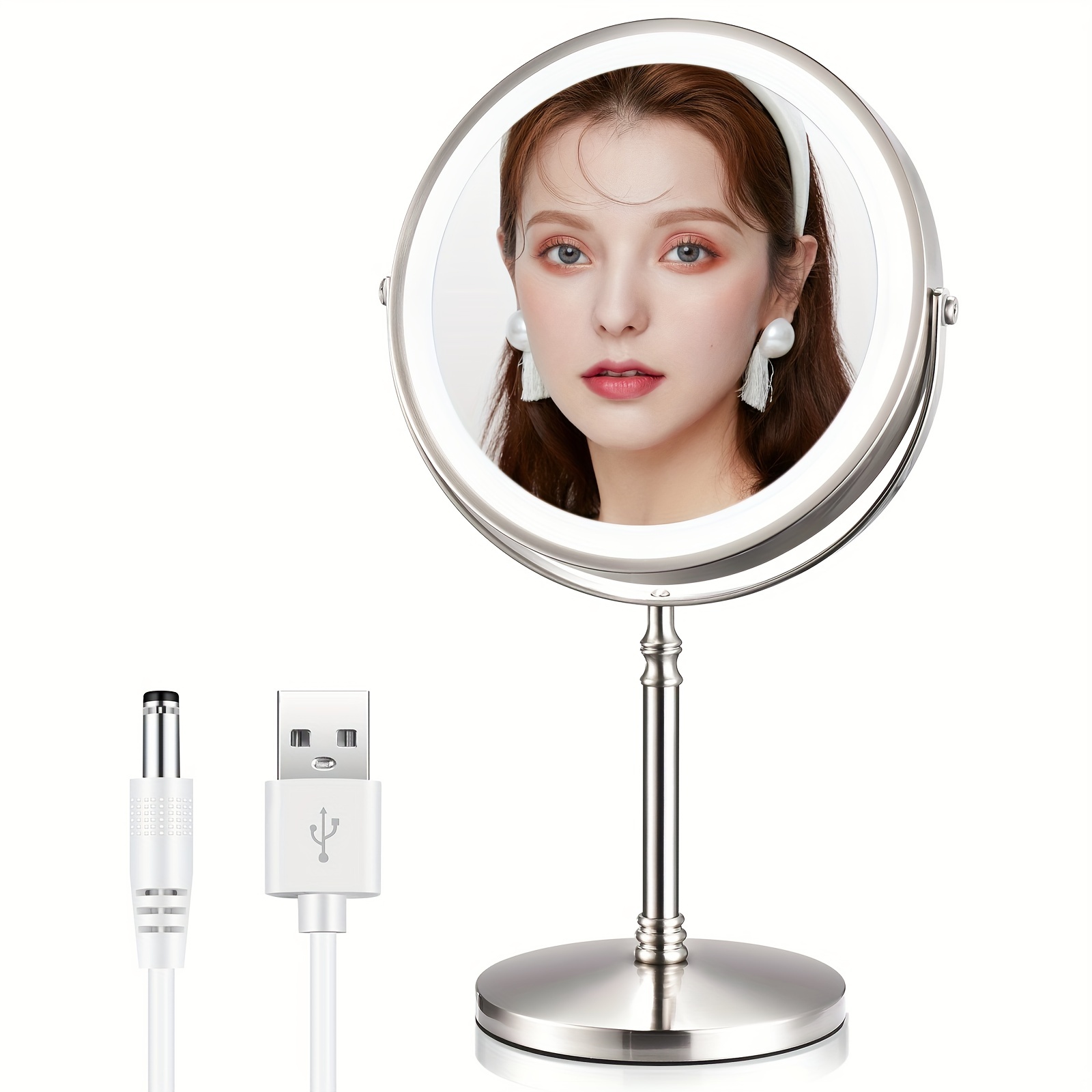 1pc LED Makeup Mirror With 10 Times Magnification, 3 Color Adjustable  Lights, Touch Control Switch, 360° Rotating Double-sided LED Makeup Mirror
