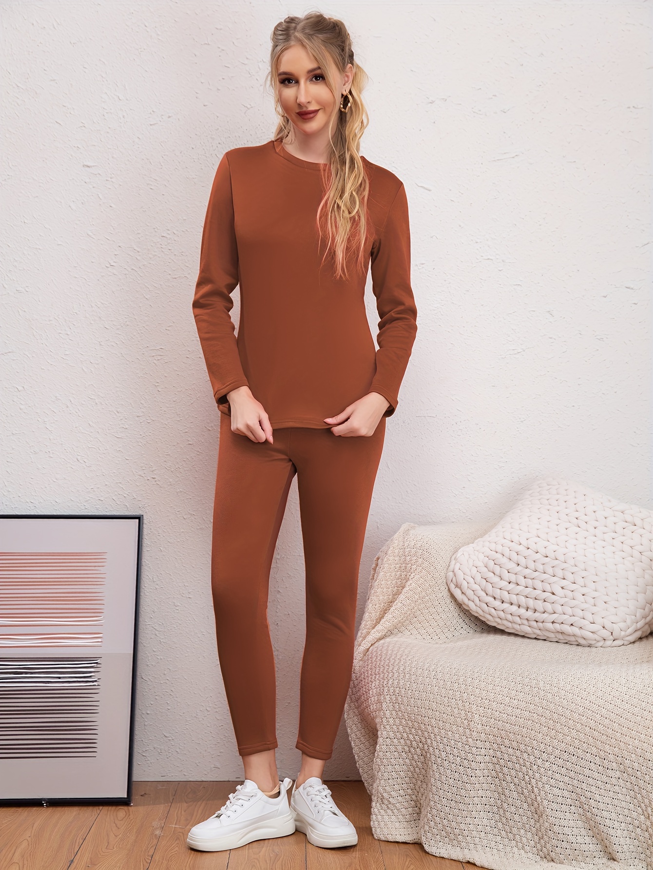 Lolmot Womens Tight Round Neck Cotton Wool Thermal Underwear Pure Cotton  Autumn Clothes And Trousers Two-piece Set