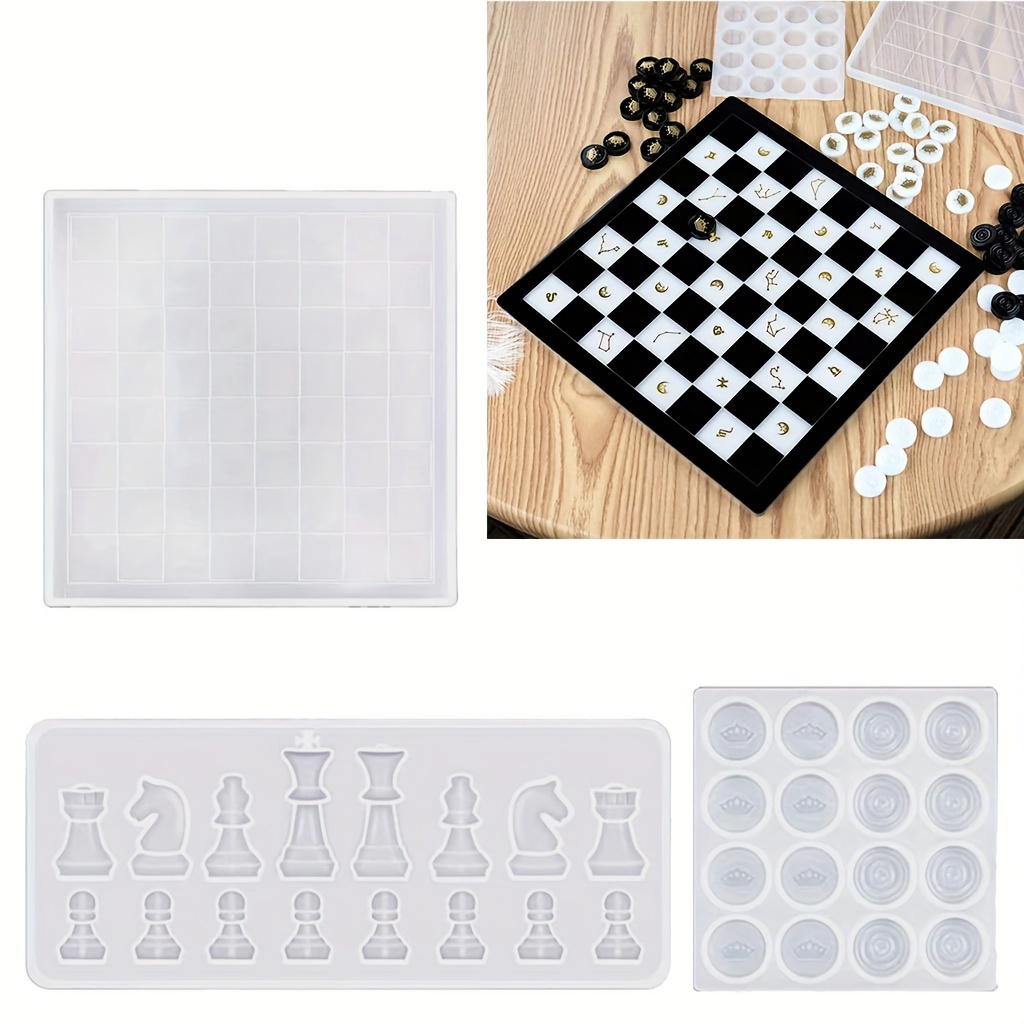 1 conjunto de molde de silicone para xadrez 3D de cristal epóxi para festa  em família, jogos de tabuleiro, decoração de casa, peças de xadrez