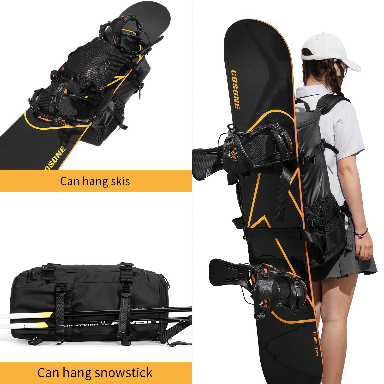 1pc Bolsa de botas de esquí mochila, capacidad * de 50L, resistente al  agua, acolchada, bolsa de viaje para botas de esquí y snowboard, casco, ga