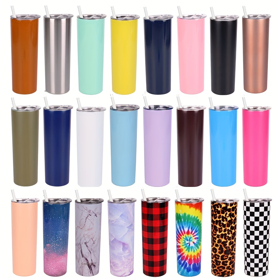 Tie Dye Skinny Tumblers with Lids and Straws, Colorful Rainbow