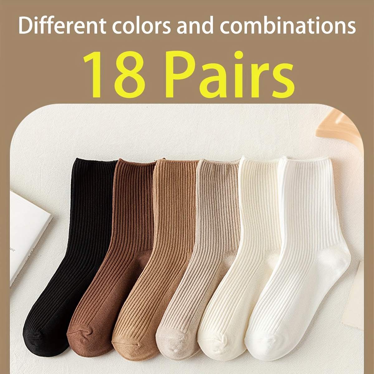 

6/12/18 Pairs Solid Color Mid Calf Socks, Ribbed Knitting Breathable Crew Socks For Women