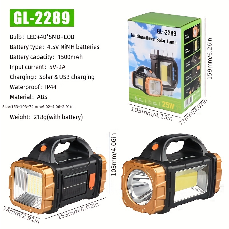 Solar Rechargeable Multifunctional Searchlight Outdoor - Temu