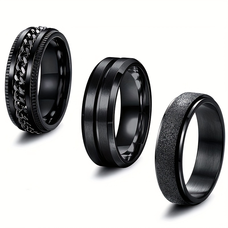 Men's Stainless Steel Rotating Decompression Ring Retro Splicing Ring Set