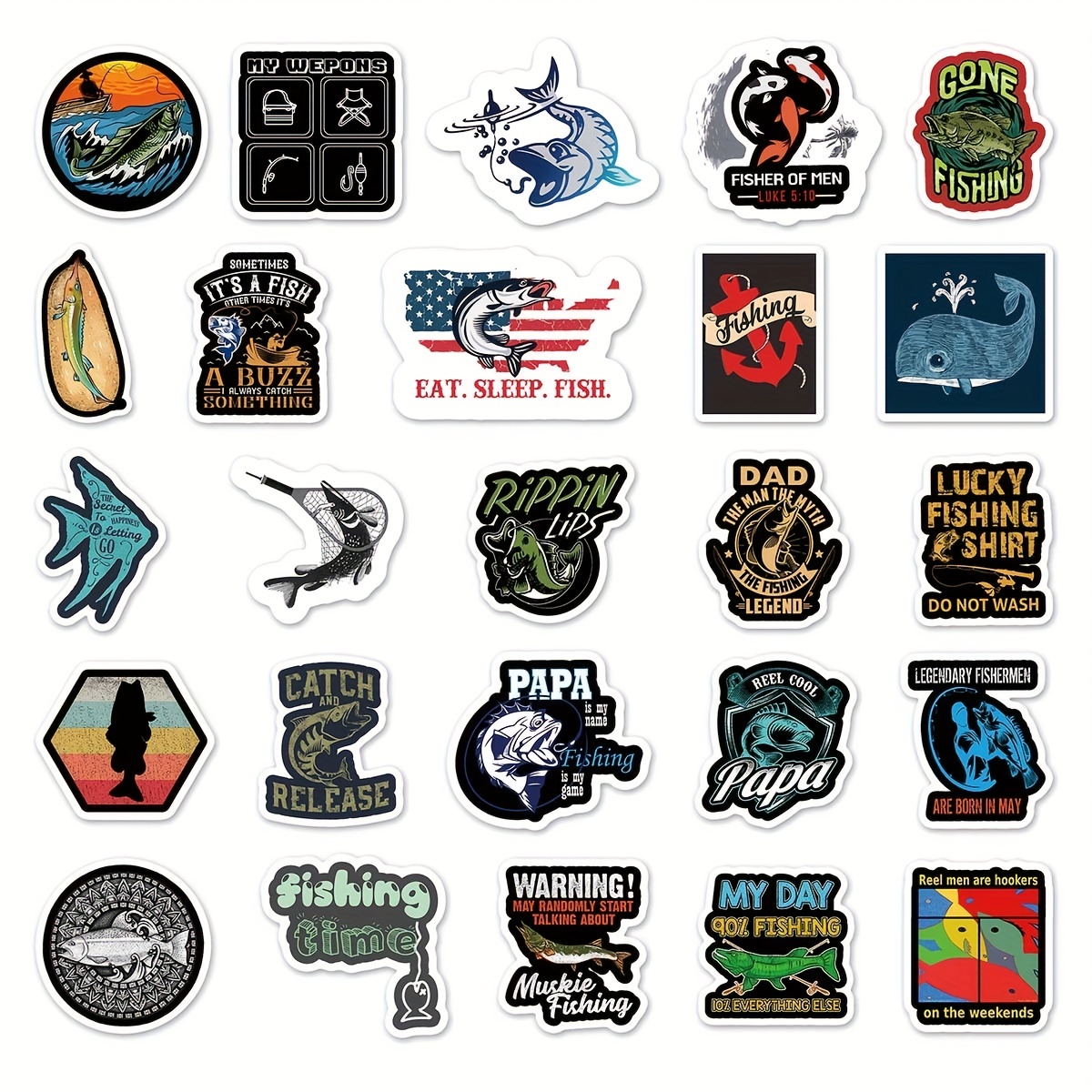 51 Pieces Of Non-repeating Stickers For Fishing And Sea Fishing Series  Luggage Notebook Stickers Car Stickers Waterproof Stickers