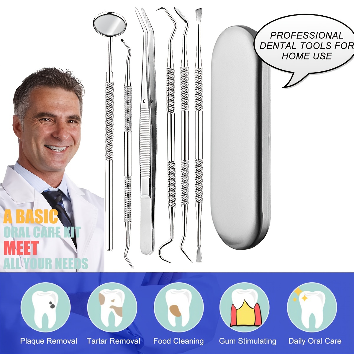 Dental Tools, 6 Pack Teeth Cleaning Tools, Tweezer Kit for Dentist, Dental  Scraper Tooth Pick Hygiene Set