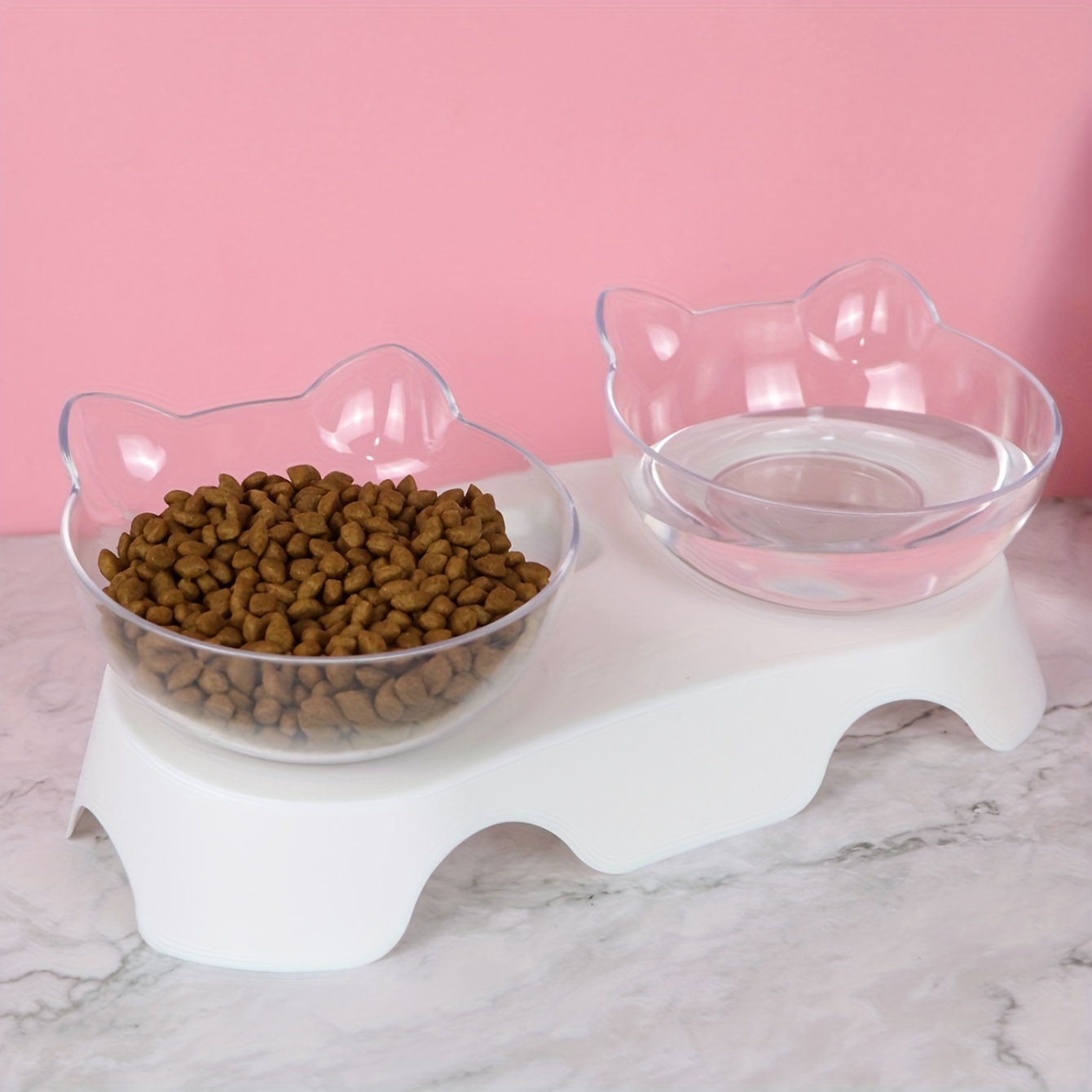 

Elevated Car Double Bowls Wth Tilted Design, Removable Transparent Cat Food Bowl Water Bowl For Neck Protection