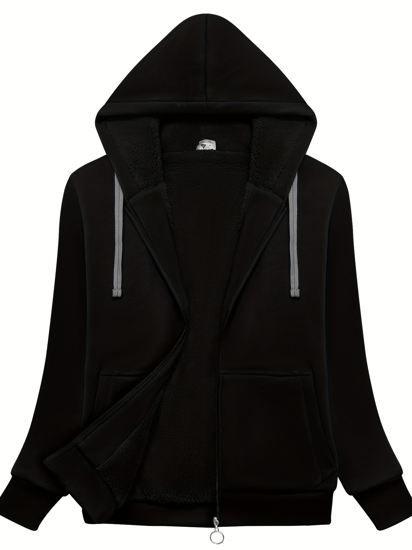 CKLC Women's Hoodie Drawstring Hood Thin Fleece Lined Jacket with Pocket Front Zipper 3XL Black