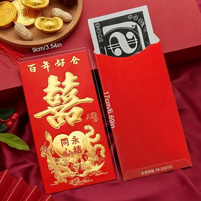 50 Pcs Self-Adhesive Chinese New Year Lucky Money Red Envelopes Hong Bao  for Wedding Party