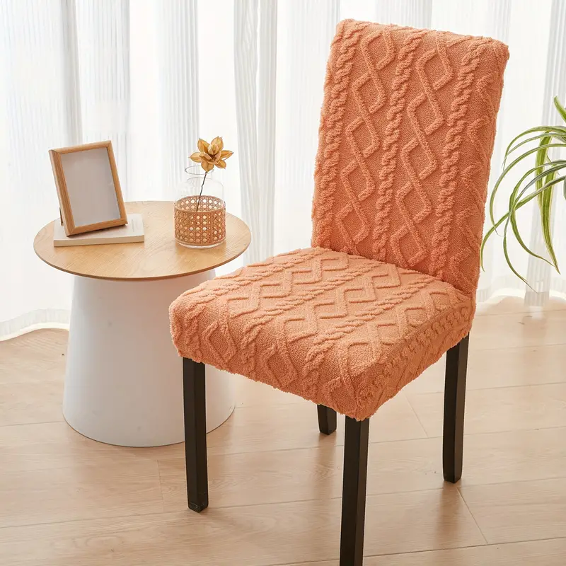 1pc tuffed fleece geometric pattern strech dining chair slipcover furniture protector for kitchen wedding office living room home decor details 7