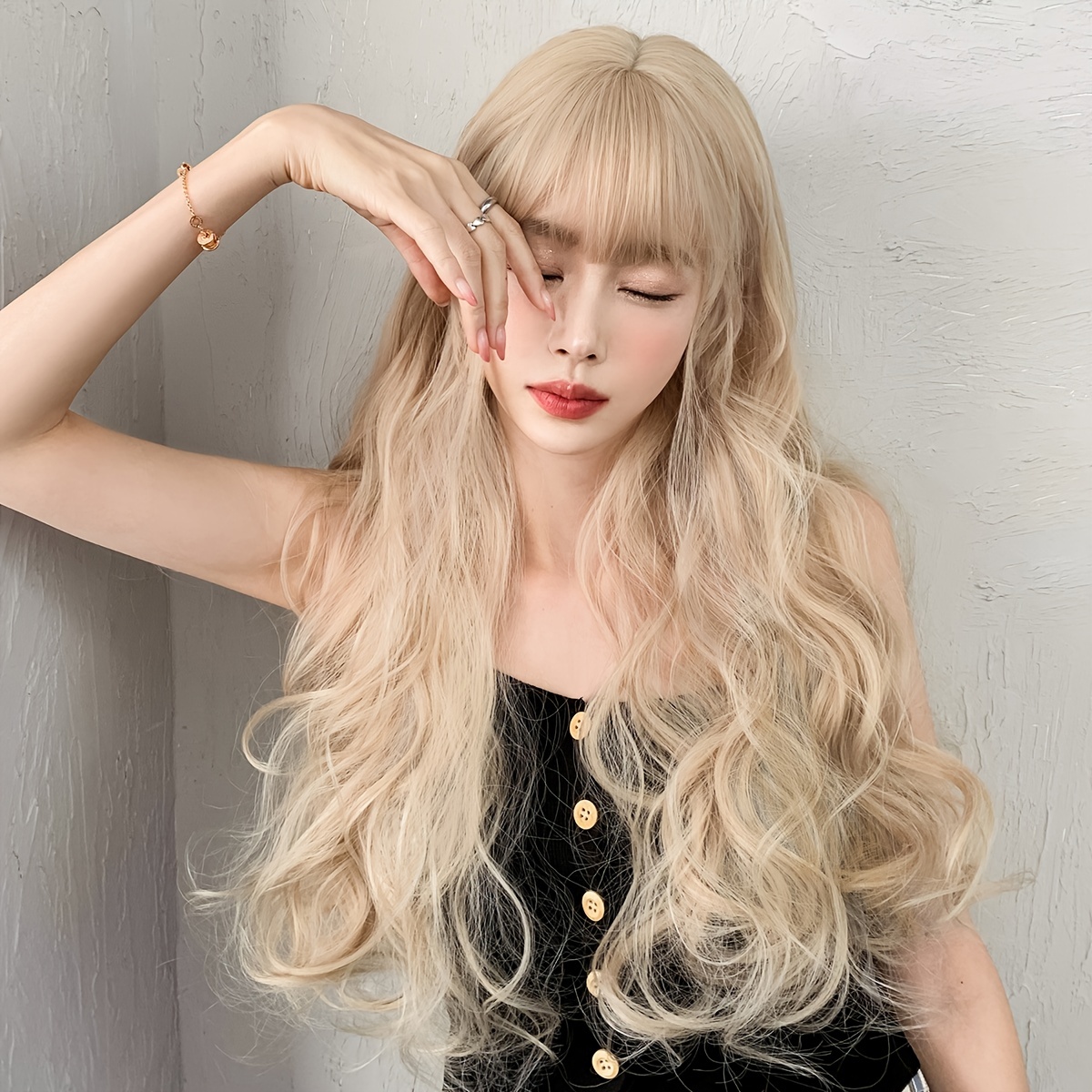 Peruca feminina longa para cosplay com franja cabelo de fibra de