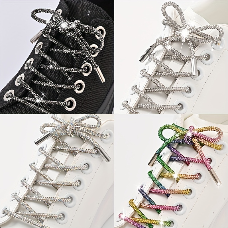 4pcs/2pairs Rhinestone Shoe Laces Crystal Glitter Rope Bling Shiny Round Shoelaces for Sneakers,Temu