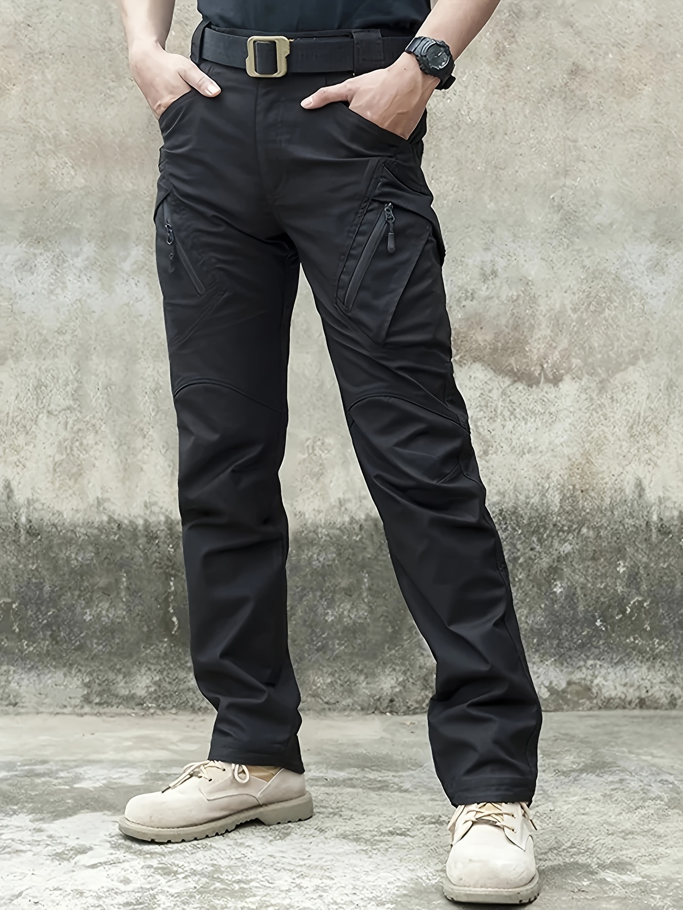 Men's Solid Tactical Pants Active Slightly Stretch - Temu