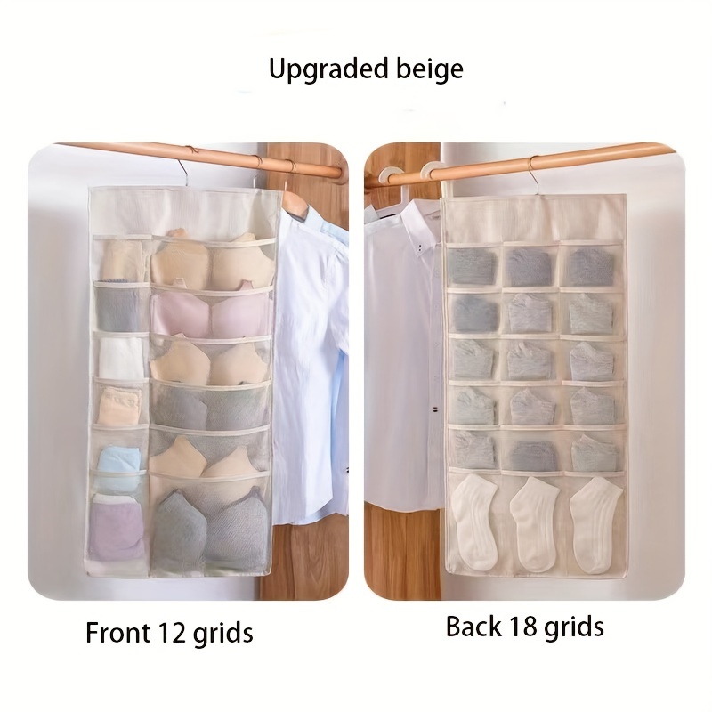 Hokipo Double Sided 18 + 6 Pockets Clear Hanging Bag Socks Bra Underwear  Rack Hanger Storage Organizer Wall Hanging Closet Shelves Storage Pockets  Non Woven Material – Beige - BlushBEES Clothes Storage Boxes & Home  Organizers