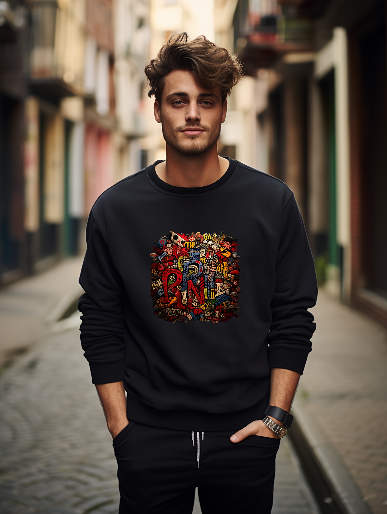 Men's Letter Graphic Hoodies Autumn Winter Casual Loose Long