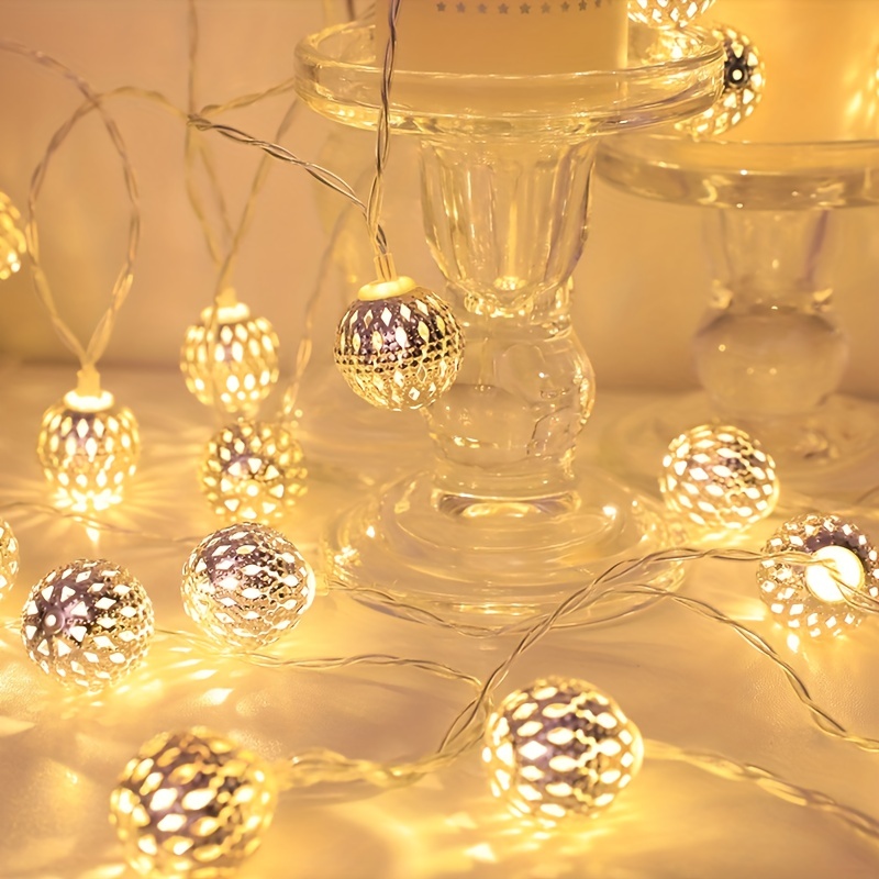 Battery Powered Moroccan Orb Silver Metal Balls String Lights LED