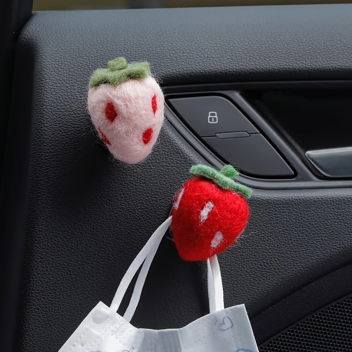 Handmade Felt Strawberry Car Hook Cute Mini Dashboard - Temu
