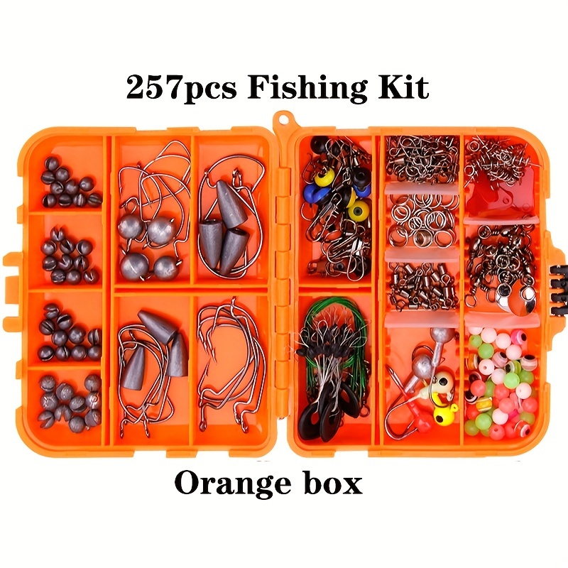 Kit de pesca caja con accesorios para pesca, anzuelos, plomos ganchos  giratorios