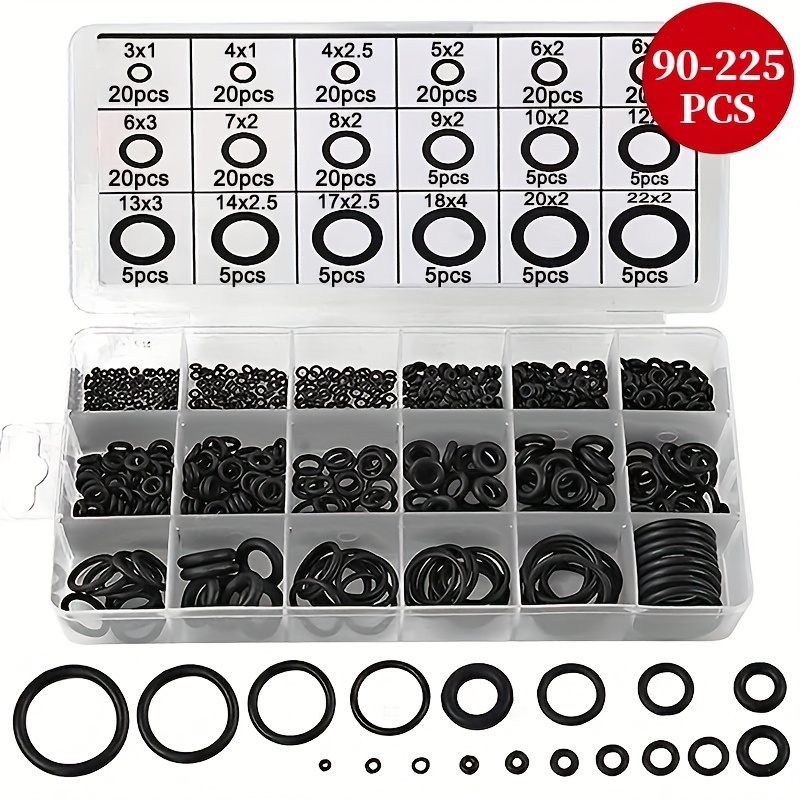 

90-225pcs Rubber O Ring Oil Resistance O-ring Washer Seals Watertightness Assortment Different Size With Plactic Box Kit Set