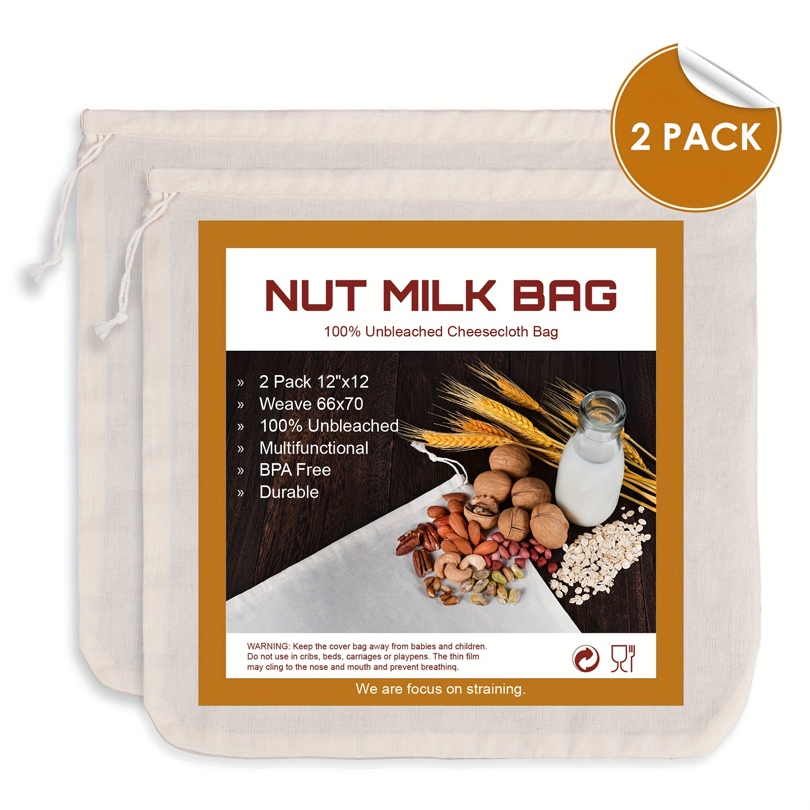 Nut Milk Bag Natural Cotton Nut Milk Bag Reusable Unbleached Temu