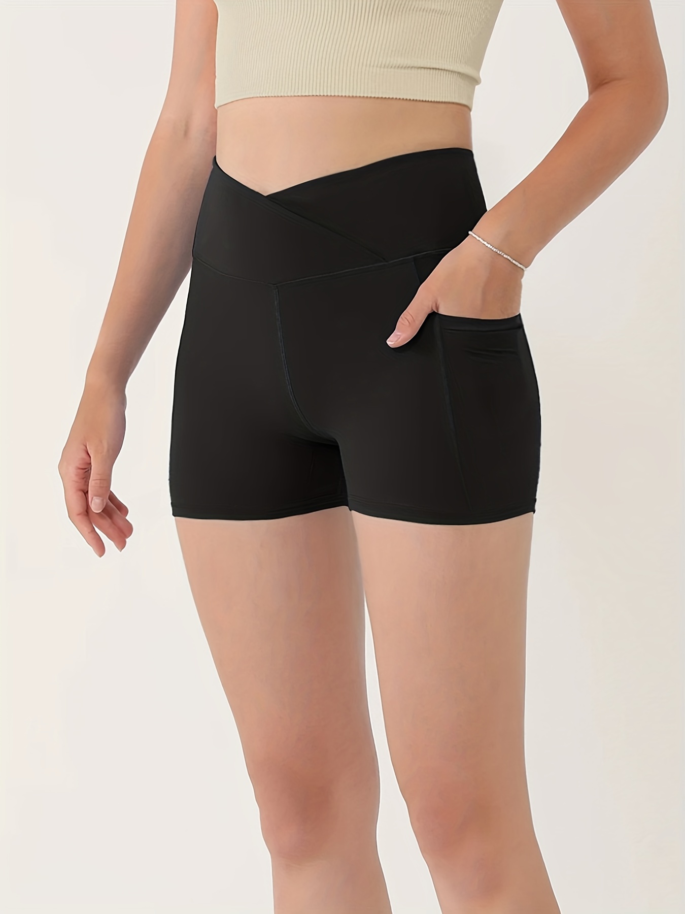 Skinny Biker Shorts, Pocket Casual Short Leggings For Summer & Spring,  Women's Clothing