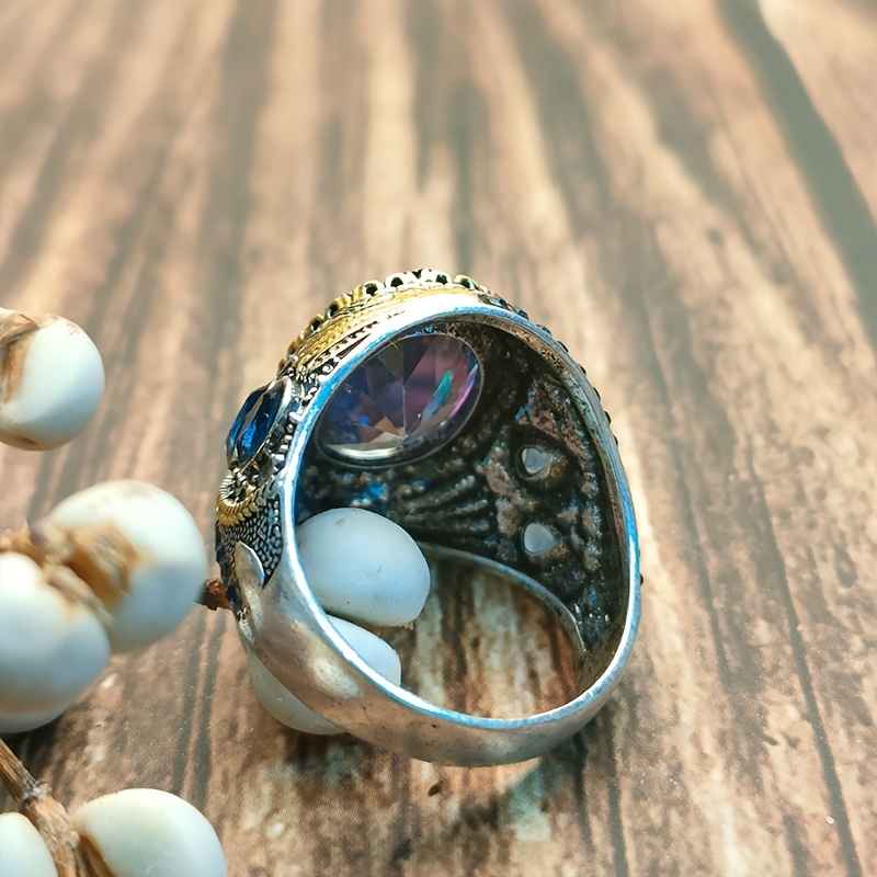 Retro Colorful Round Zircon Ring for Men