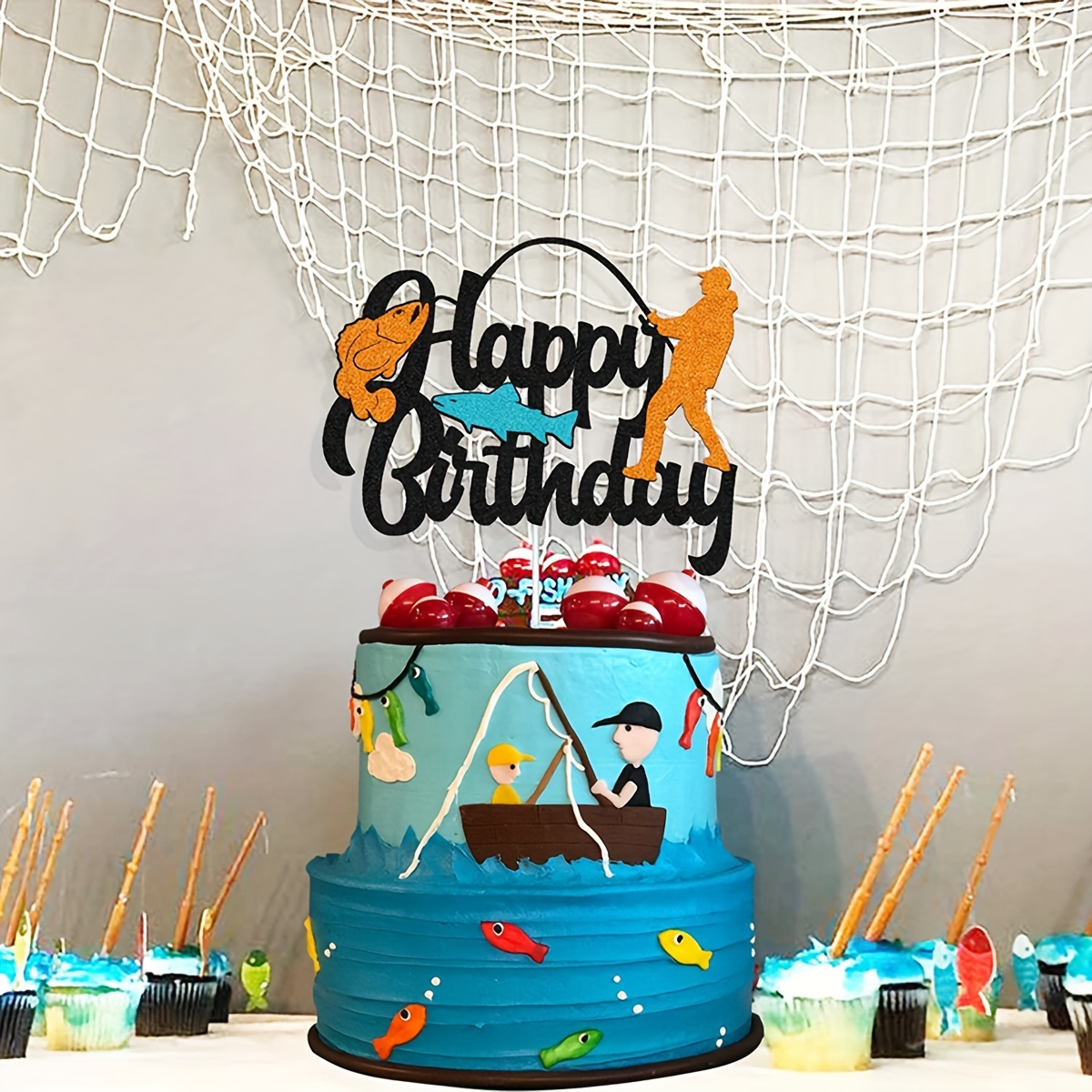 Fishing Theme Cake Topper Birthday Party Theme Decorated - Temu Philippines