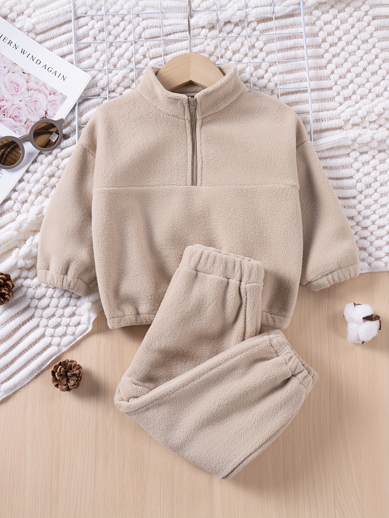 Girls' Polar Fleece Hoodie Outfit Solid Half Zip Sweatshirt - Temu