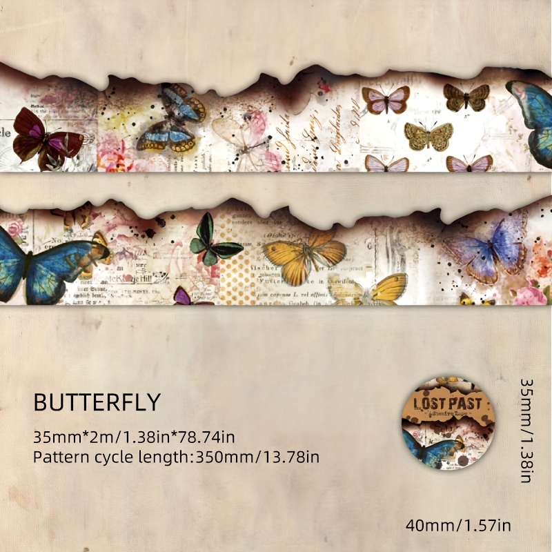 Vintage Washi Stickers Strip Burnt Stickers Diy Butterfly - Temu