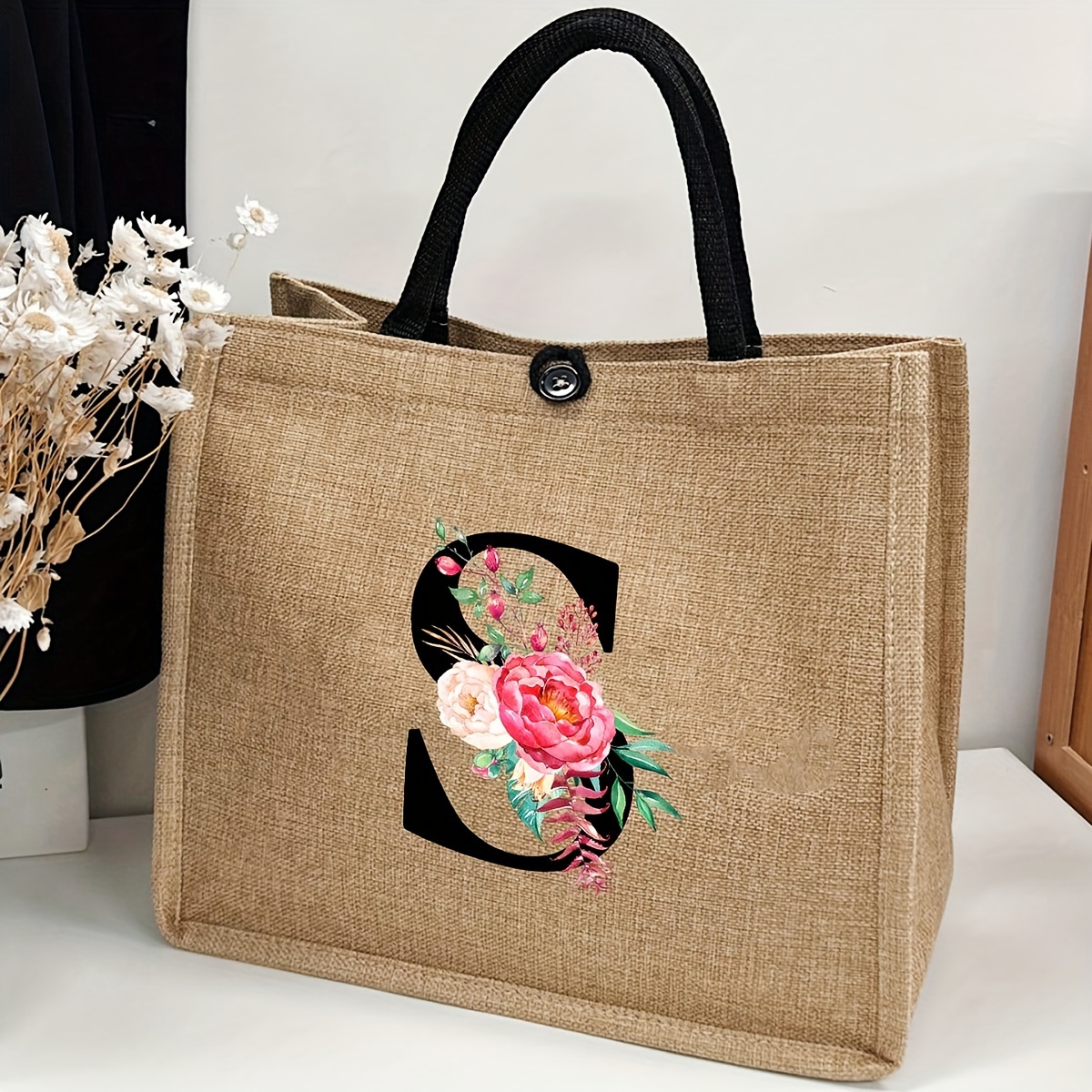 Floral Initial Letter Print Handbag Lightweight Line - Temu United Kingdom