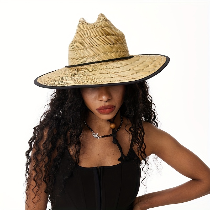 Green Striped Crochet Sun Hat Wide Brim Vintage Boho Straw Hat