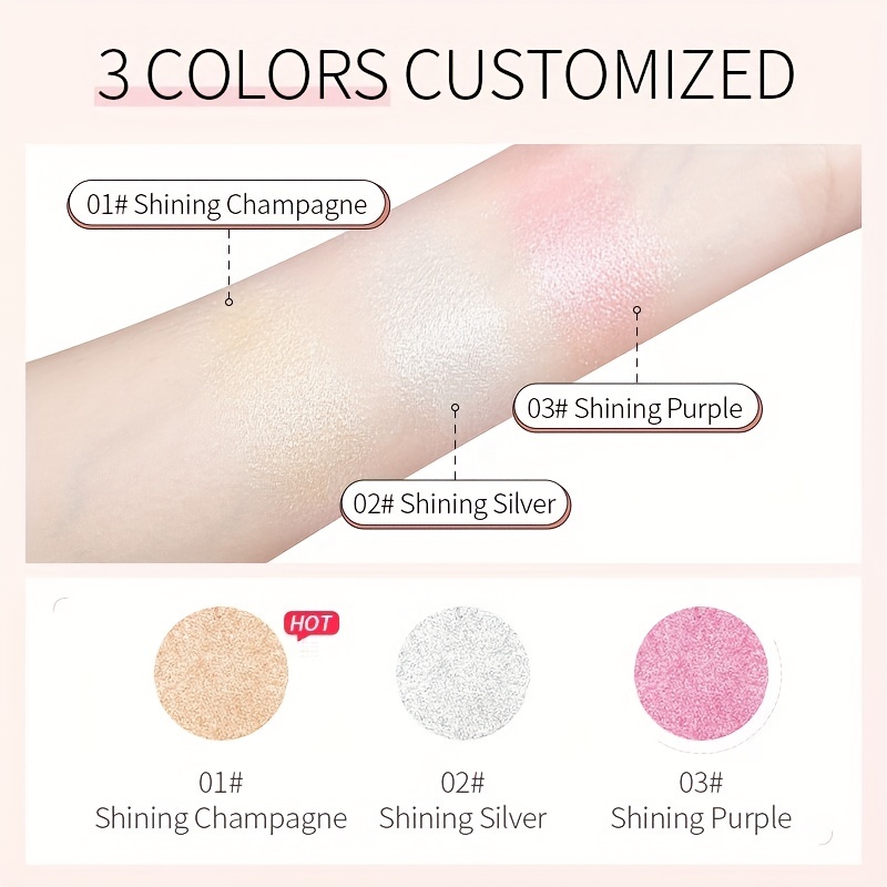 Highlighter Powder Soft Silky Texture Waterproof Face Makeup Compact 3 Colors
