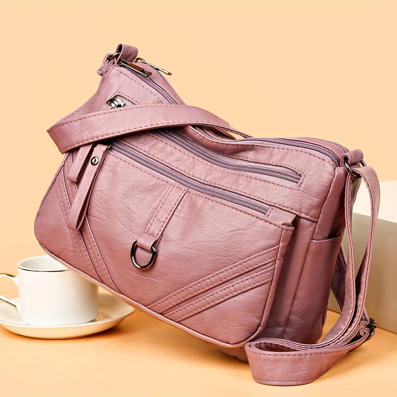 Multi Pockets Crossbody Bag, Soft Pu Leather Shoulder Bag, Fashion