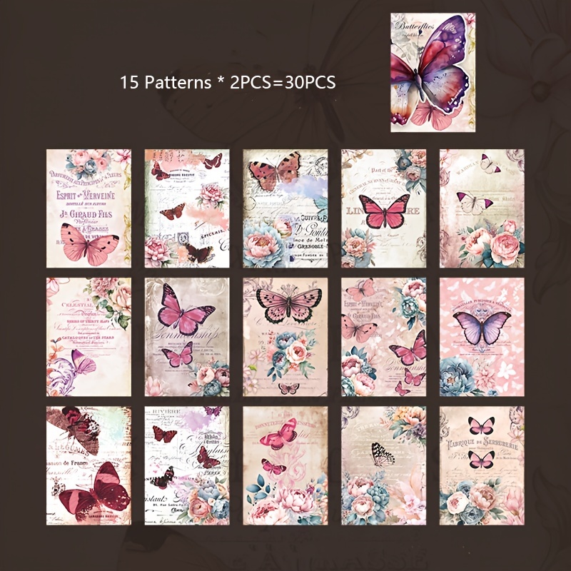 1 Pack Vintage Style Butterfly Pattern Decorative Paper, Art Scrapbook  Decoration Collage Supplies For Diy Handmade Journal, Letterhead, Notepad,  School And Office Supplies