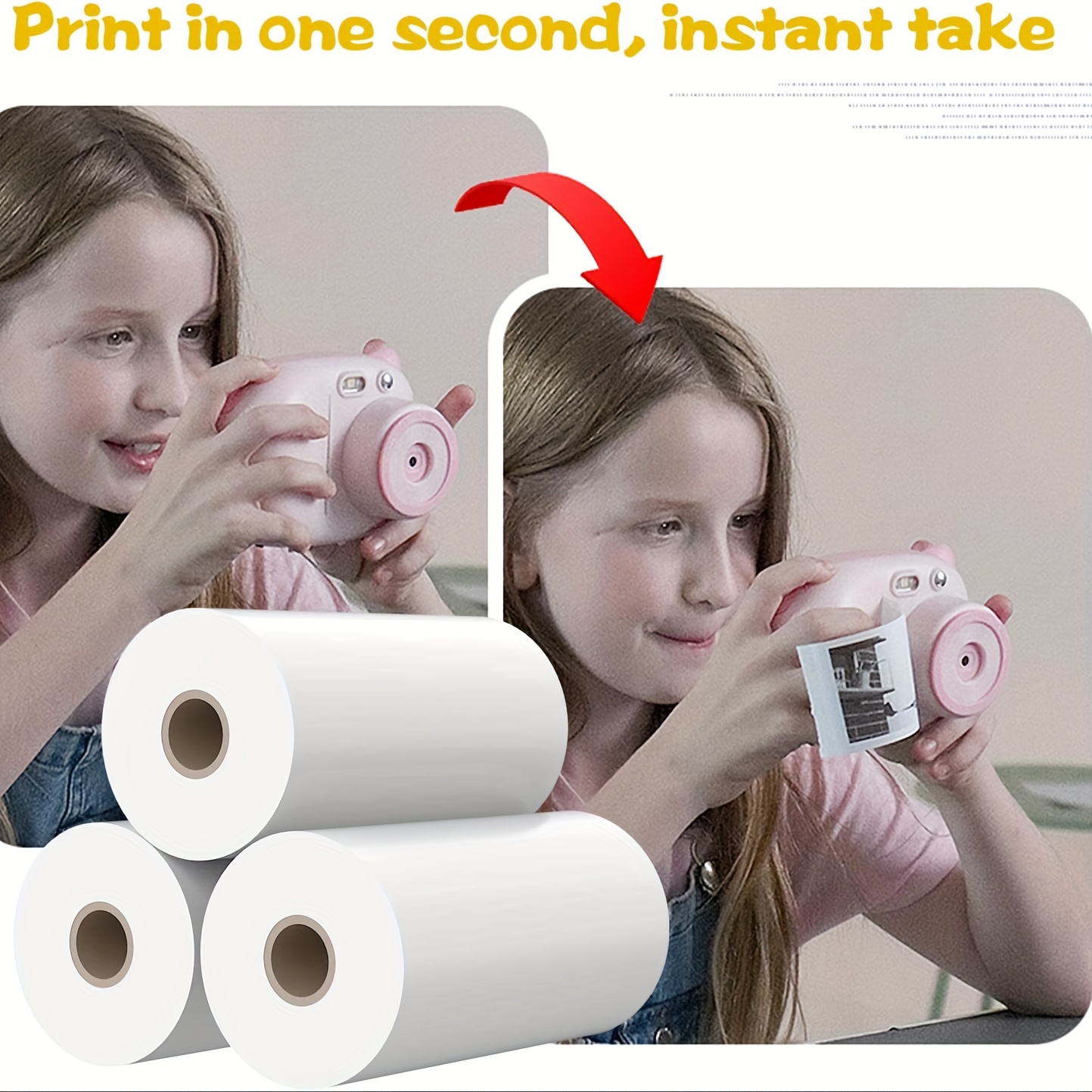 10 rouleaux de papier d'impression pour appareil photo pour enfants, papier  thermique d'impression instantanée, papier de recharge pour appareil photo  pour enfants