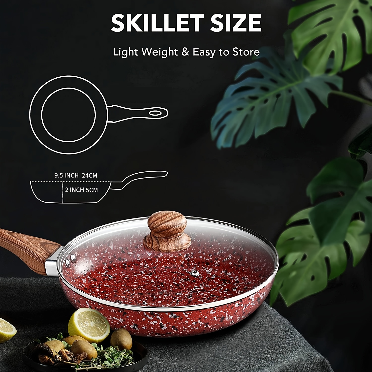 Non stick Granite Frying Pan With Lid Sizes Maifan Stone - Temu