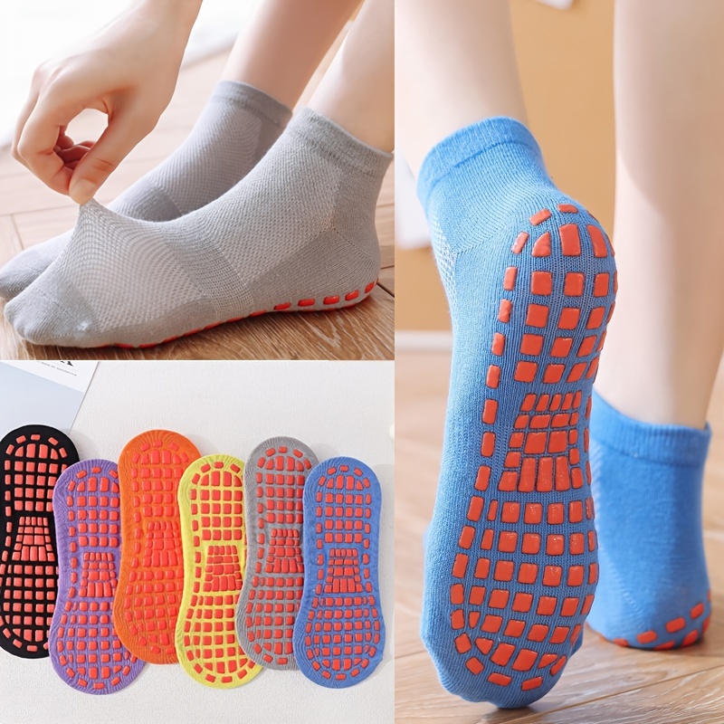 6 Pairs Children's Adults Solid Color Non-slip Floor Socks Parents Kids  Matching Trampoline Socks Elastic Socks For Boys And Girls Outdoor  Children's