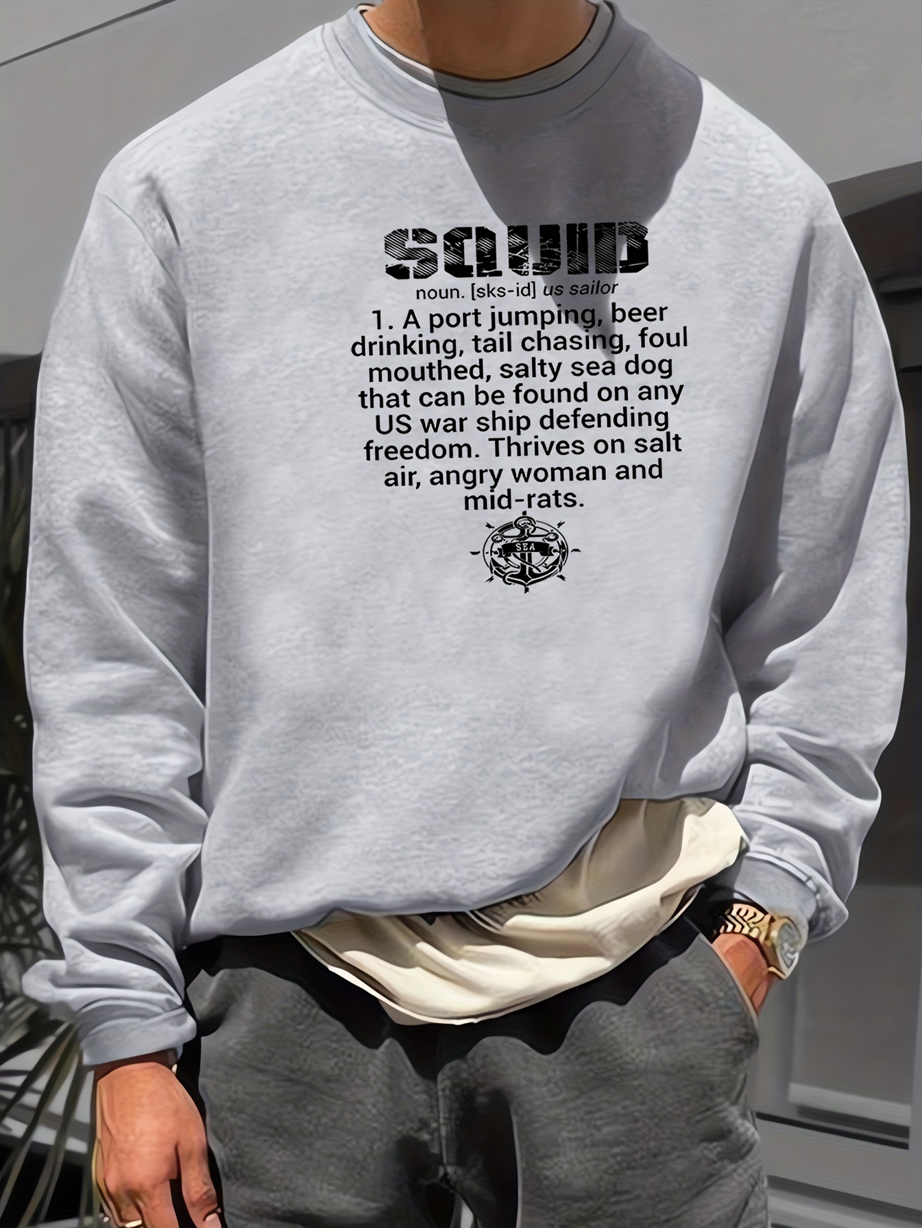 Letters Print Mens Graphic Round Neck Sweatshirt Loose Trendy