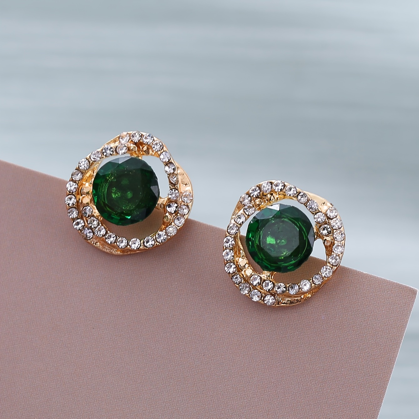 Emerald Crystal Floral Stud Earrings