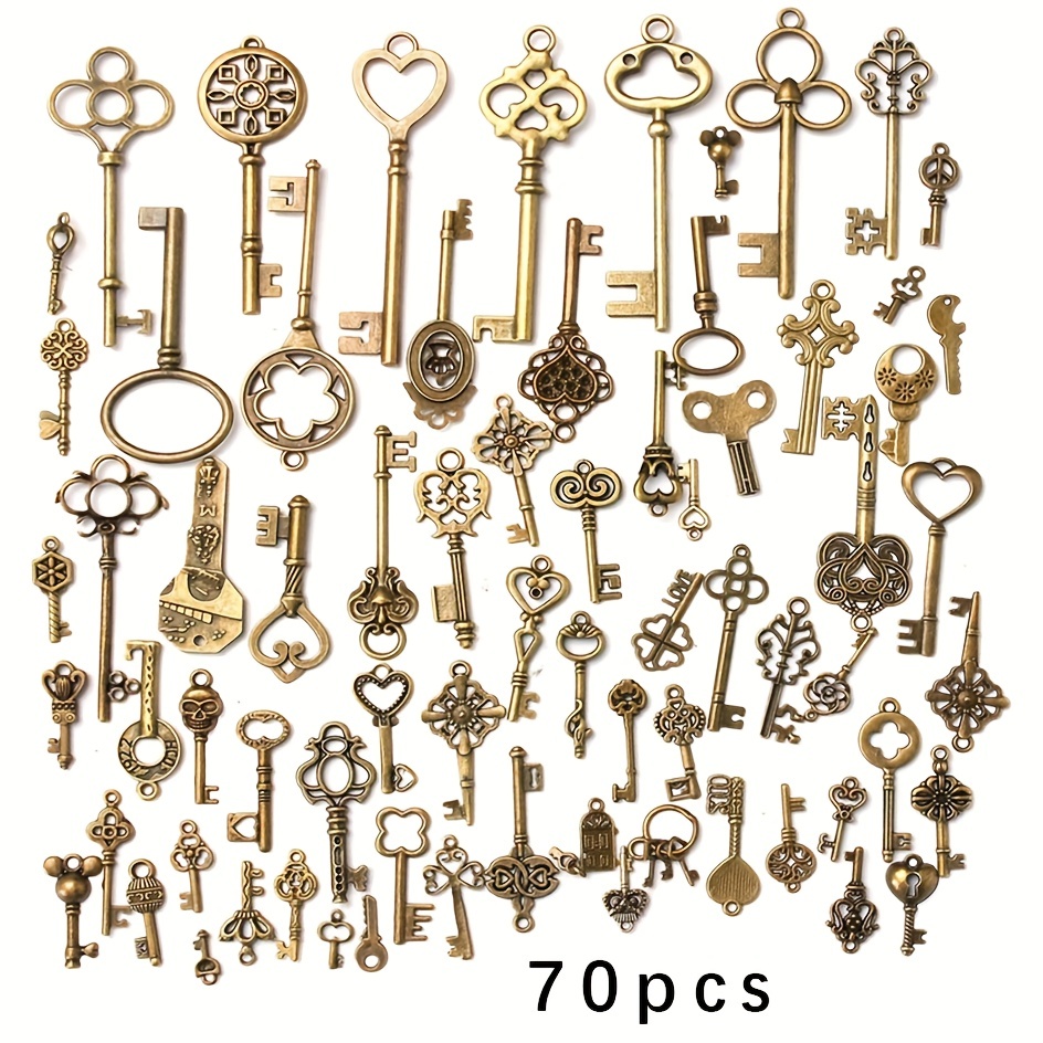 

70pcs Vintage Skeleton Key Set Pendant Mixed Antique Style Bronze Brass Key Set Charms For Pendant Diy Jewelry Making Wedding Party Favors