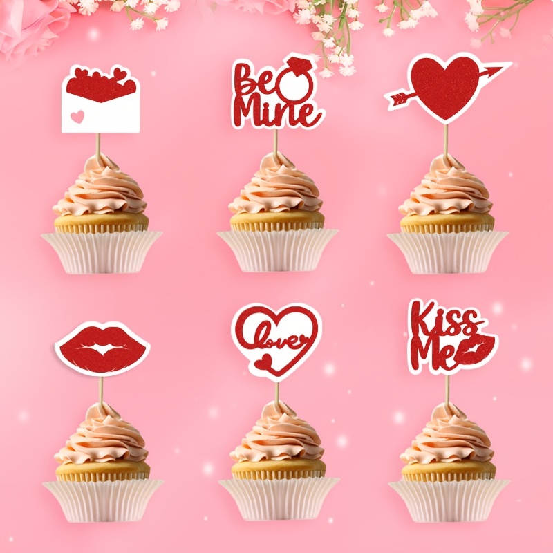 12pcs Valentines Day Cake Decoration Kiss Me Be Mine Diamond Ring ...
