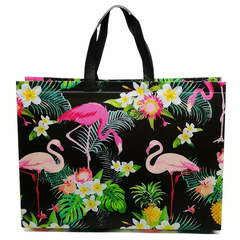 

Flamingo Print Tote Bag, Non-woven Packaging Gift Bag, Large Capacity Handbag For Commute Shopping