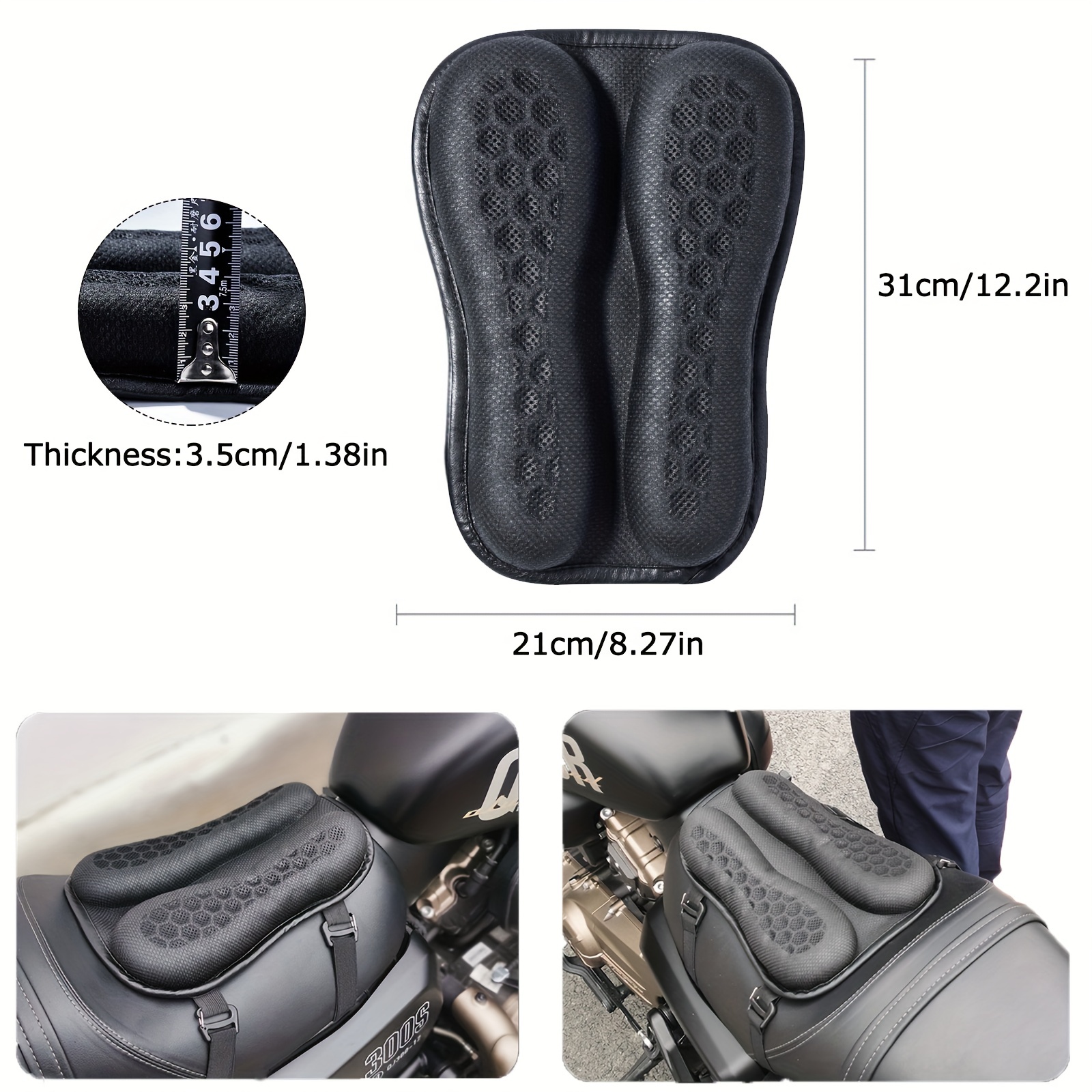 Lwuckbarrt Universal Motorcycle Gel Seat Cushion for Front/Rear Moto Seats  3D Honeycomb Motorcycle Seat Cover Structure Breathable Shock Absorption