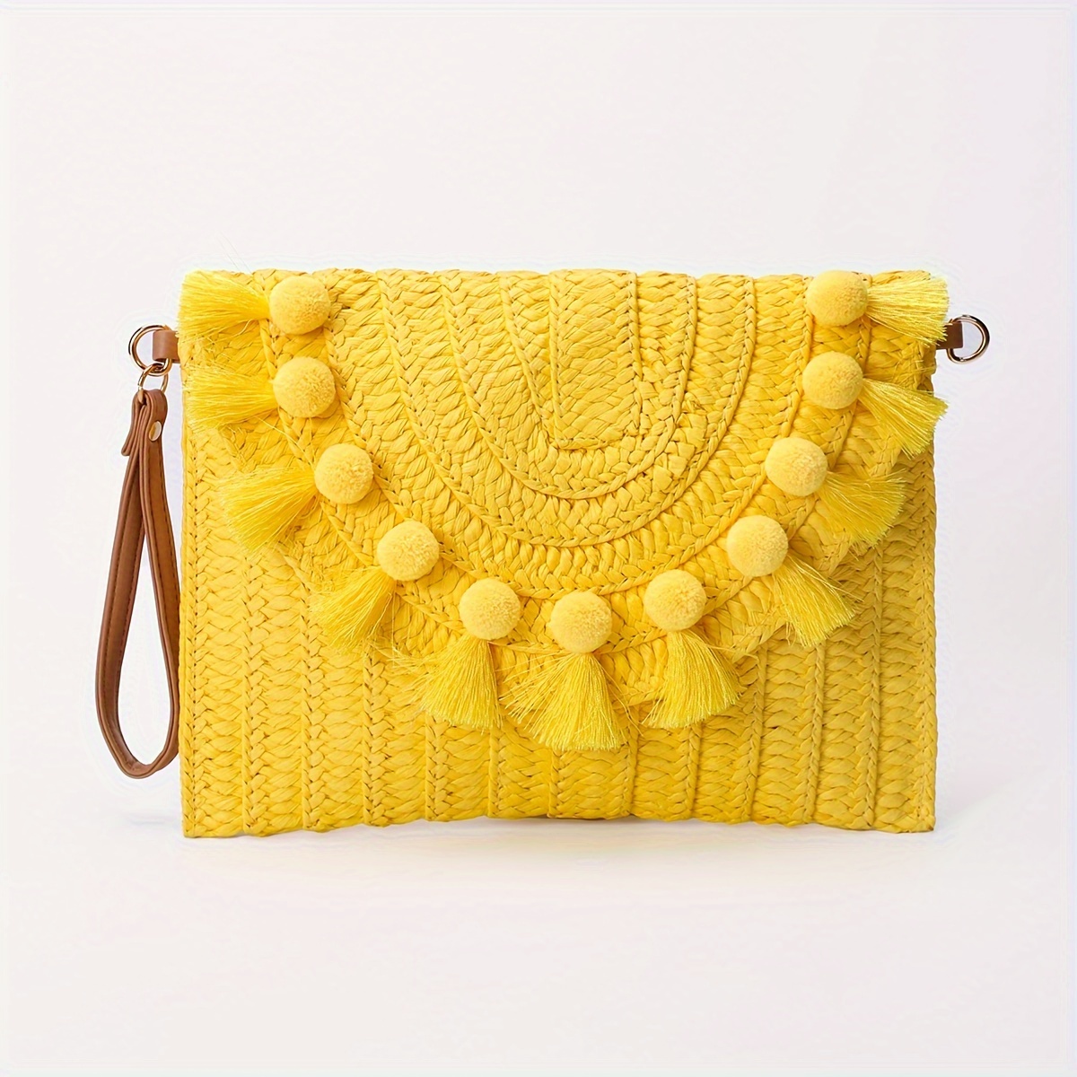 Oct17 Women Straw Beach Bag Tote Shoulder Bag Summer Handbag - Yellow