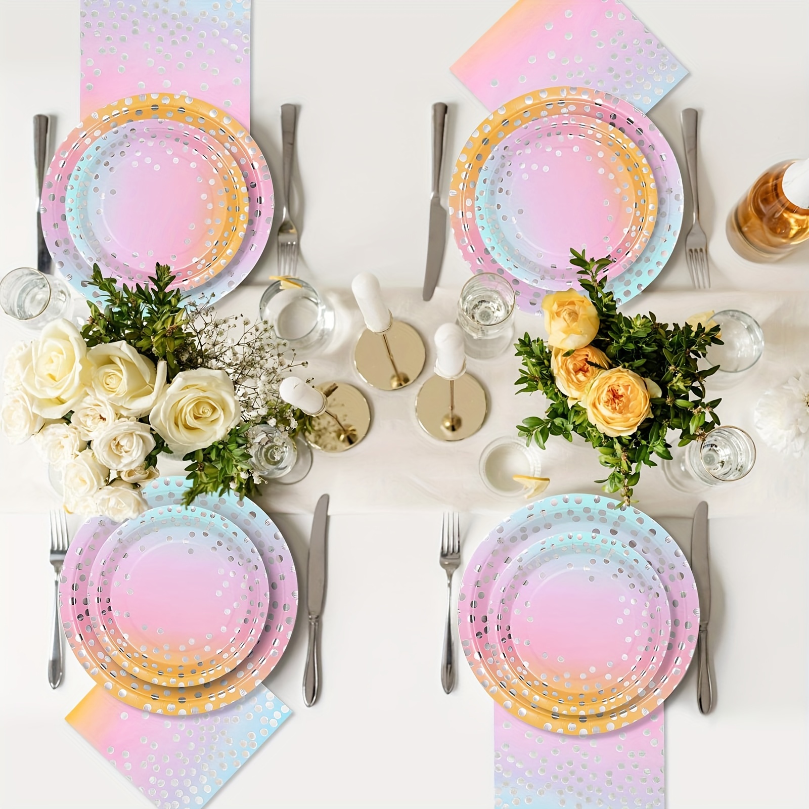 Colorful Bright Rainbow Theme Disposable Cutlery Party - Temu